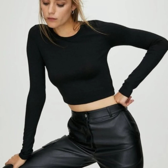 Aritzia Wilfred Free Georgia Top Cropped Long Sleeve T-Shirt Dark Grey Size XS - Picture 1 of 13